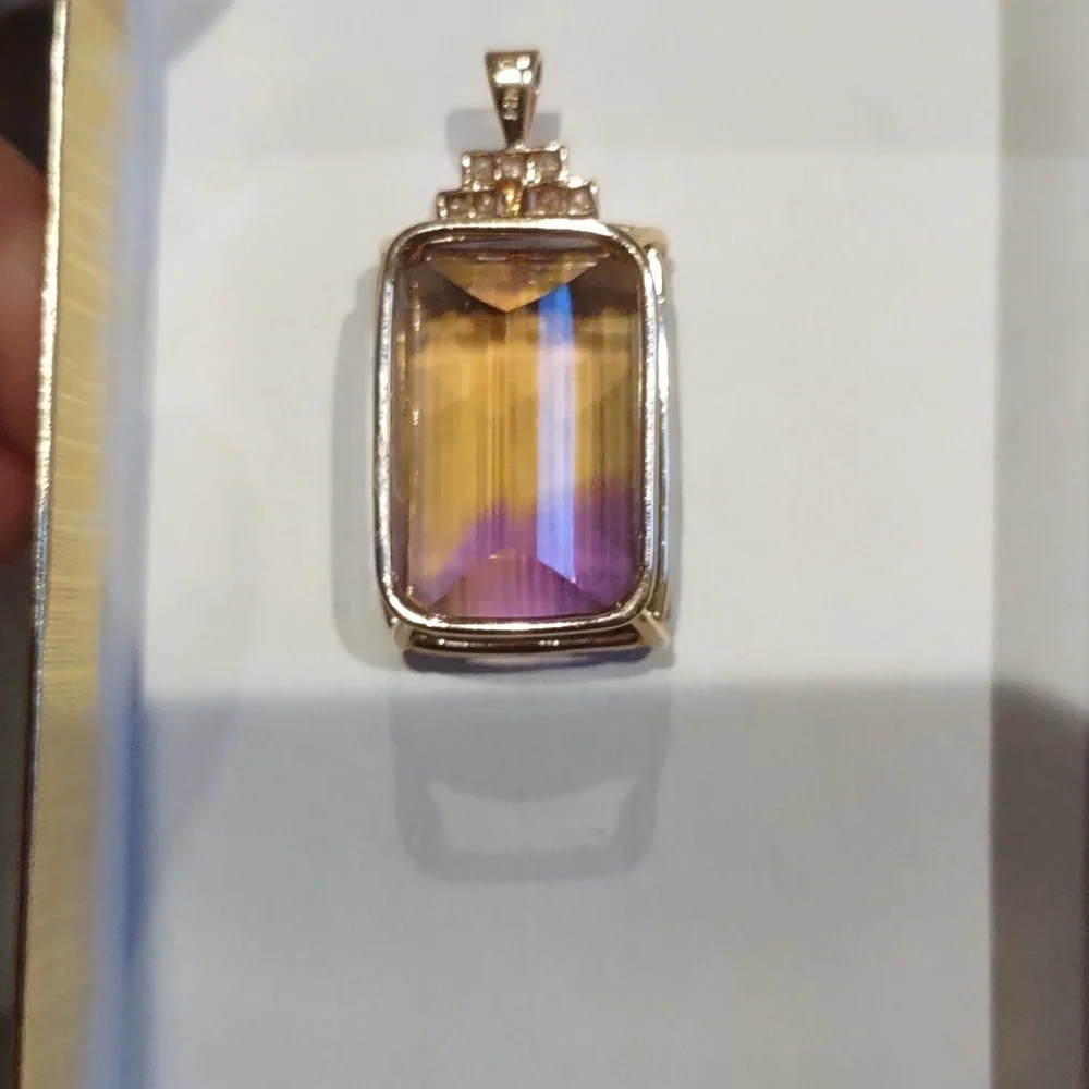Ametrine Stone pendant amethyst, citrine stone, 14 kt yellow gold diamon…
